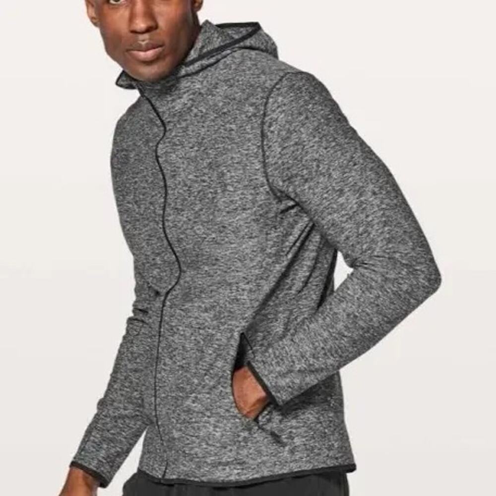 Lululemon Surge Warm Hoodie Men XL Heather Gray Full Zip Running Jacket Slim Fit